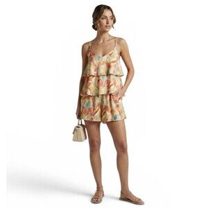 NWT Promesa Multicolor Floral Satin Tiered Romper Retro Hippy Women’s Size S $59